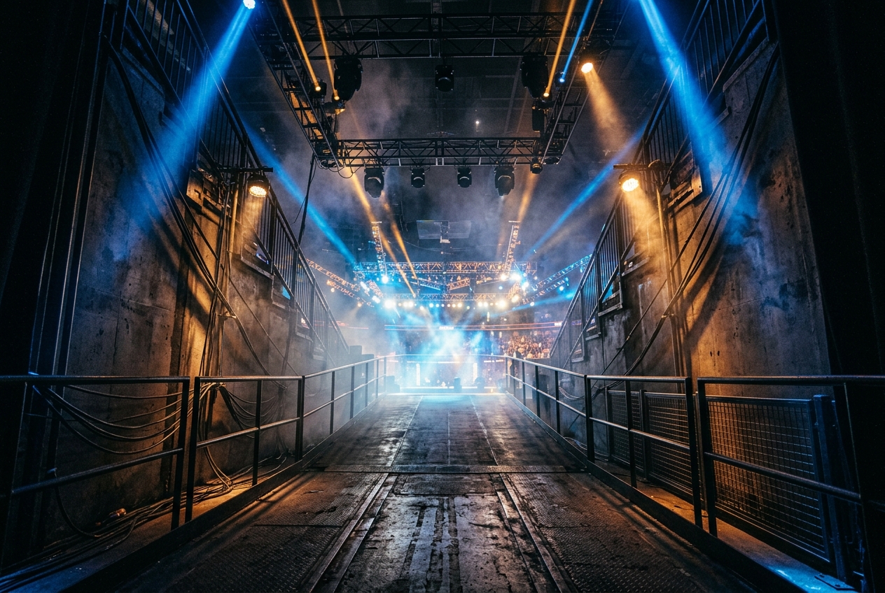 Walkout tunnel lit for an entrance, empty