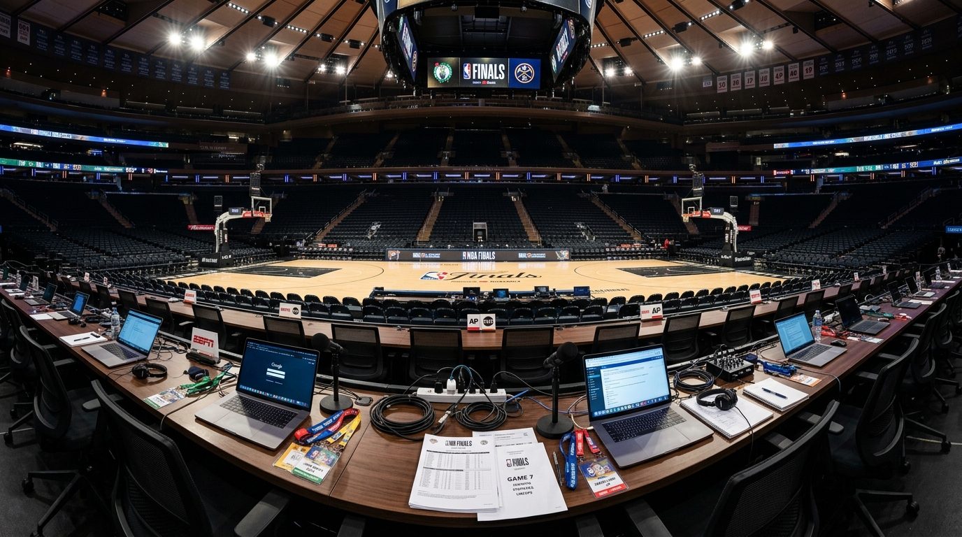 Press row panorama, empty before doors open